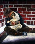 008 'Homeless Man With Dog' 24x30 oil on canvas